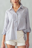 Relaxed Fit Vertical Striped Rayon Button Down Shirt: BLUE / S-2/M-2/L-2