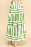 STRIPE TIERED MAXI SKIRT- 4257SE: Black / L