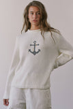 NSW2735-2 Coastal Anchor Knit Sweater: CREAM BLUE / S-M-L (3-2-1)