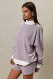 MOCK NECK STRIPE SWEATSHIRTS TOP: SAGE-CREAM STRIPE / M
