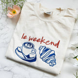 Embroidered Le Weekend French Coffee & Croissant Shirt: Ivory - Standard Unisex / M