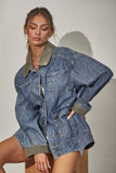 JK3737 Alex Contrast Collar Denim Barn Jacket: DENIM BLUE / S-M-L (3-2-1)