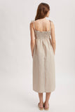 STRIPED SELF SHOULDER TIE MIDI DRESS / WL25-11446: BLUE/WHITE / L