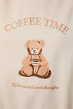 CREW NECK LONG SLEEVE "COFFEE TIME" GRAPHIC SWEATSHIRT: CREAM / M