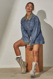 JK3737 Alex Contrast Collar Denim Barn Jacket: DENIM BLUE / S-M-L (3-2-1)