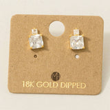 Gold Dipped Square Rhinestones Stud Earrings: G