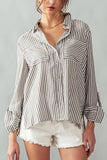 Relaxed Fit Vertical Striped Rayon Button Down Shirt: BLUE / S-2/M-2/L-2