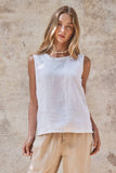 Minimalist Keyhole Back Linen Sleeveless Top: WHITE / S-M-L:2-2-2