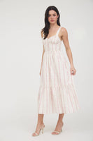 FLORAL STRIPE BUTTON DETAIL MAXI DRESS: BLUE MULTI