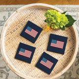 American Flag Printed Needlepoint Coaster Set|Wooden Coaster