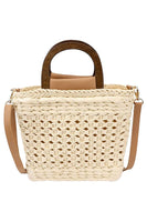 Square Basket Weave Rattan Crossbody Beach Bag: Tan