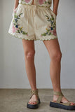 L9559B | Woven Cotton Embroidered Shorts: Natural / L