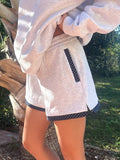Pearl Grey Navy Blue Polka Dot Shorts: XL