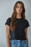 L8746 | Knit Cotton Round Neck Short Sleeve Crop Top: Off White / S
