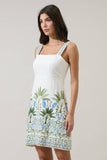 Senara Floral Sally Mini Dress: WHT-GRN-MUL / S