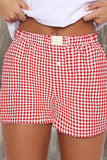 High Waist Plaid Shorts ZK1963: Yellow / M