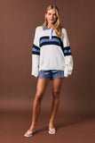 RUGBY KNIT SWEATER TOP: WHITE-DUSTY BLUE / XS