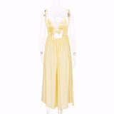 Vacation yellow backless strap maxi dress: Yellow / M