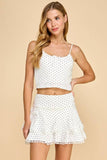 CT9199-Motion Pointelle Polka Dot Lace Trim Tank Top: White / L