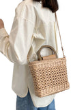 Square Basket Weave Rattan Crossbody Beach Bag: Tan