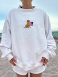 White American Flag Dog Mockneck Sweatshirt 100% Cotton: White / Medium
