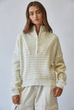 HSW1288 Preppy Californian Half-zip Striped Sweater-Ecru: ECRU / S-M-L (3-2-1)