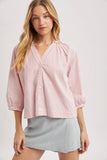 STRIPED BUTTON-UP BLOUSE / WL25-12254: CHERRY/OFF WHITE / S