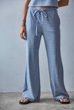 L8945B | Knit Polyester Cotton Striped Flare Pants: Grey Blue / L