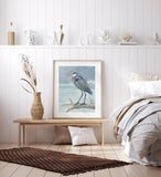 Great Blue Heron on Branch Watercolor Painting: 5x7 (8x10 mat)