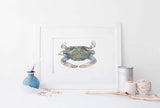 Blue Crab Watercolor Art Print, Coastal Decor, Crab Wall Art: 5x7 (8x10 mat)