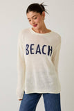 ROUND NECK LONG SLEEVE BEACH LIGHT WEIGHT SWEATER: WHITE-NAVY / M