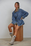 JK3737 Alex Contrast Collar Denim Barn Jacket: DENIM BLUE / S-M-L (3-2-1)