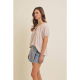 LIGHTWEIGHT STRIPE FLARE PEASANT BLOUSE WITH PUFF SLEEVES: SKY BLUE / S