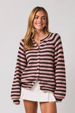 RAGLAN LONG SLEEVE CREW NECK STRIPED SWEATER CARDIGAN: BLUE-LT BLUE STRIPE / L