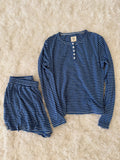 Striped Soft Button Loungewear Long Sleeve Top: XL / Long Sleeve Top
