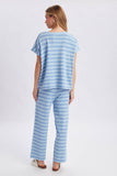 STRIPED KNIT SWEATER TOP AND PANTS SET / WL25-12183: SKY/BLUE / S