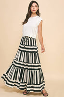 STRIPE TIERED MAXI SKIRT- 4257SE: Black / S