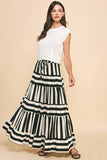 STRIPE TIERED MAXI SKIRT- 4257SE: Black / L