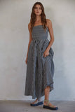 L6998 | Striped Tube Neck Strapless Flare Maxi Dress: Off White / M