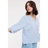 STRIPED BUTTON-UP BLOUSE / WL25-12254: BLUE/OFF WHITE / S