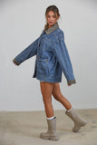 JK3737 Alex Contrast Collar Denim Barn Jacket: DENIM BLUE / S-M-L (3-2-1)