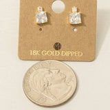 Gold Dipped Square Rhinestones Stud Earrings: G