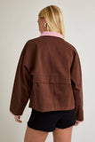 SHACKET WITH GINGHAM CONTRAST DETAILING: CREAM-BROWN GINGHAM / L