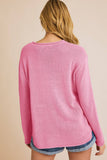 ROUND NECK LONG SLEEVE BEACH LIGHT WEIGHT SWEATER: WHITE-NAVY / M