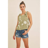 ROMANTIC EMBROIDERY BLOUSE TOP WITH BOW STRAPS: DUSTY BLUE / M