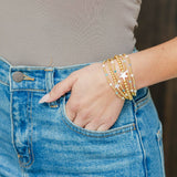 3mm Beaded Stretch Bracelet with Pearls and Crystals: Blues