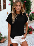 Striped Textured Round Neck Short Sleeve T-Shirt: White / Large 12-14