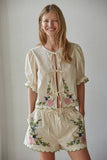 L9559B | Woven Cotton Embroidered Shorts: Natural / L