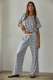 RJ3502T | Knit Cotton Polyester Rayon Striped Crop Top : Blue White / M