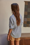 L5611 | Woven Cotton Collar Neck Button Front Long Sleeve: Blue / L